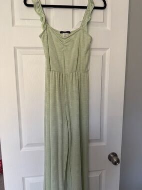 Caution To The Wind Light Green Textured Jumpsuit